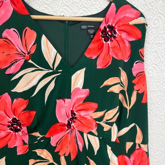 Maggy London Woman Plus Size 20W Green Pink Floral Sleeveless Maxi Dress - Picture 5 of 12